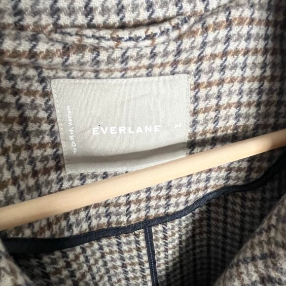 Everlane Recycled Wool Trench Coat Womens XS Gray Brown Houndstooth No Belt - Picture 8 of 12